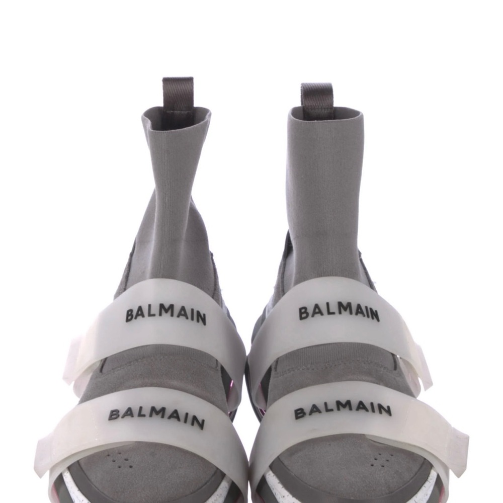 Balmain Gray and Pink High-Top Sneakers